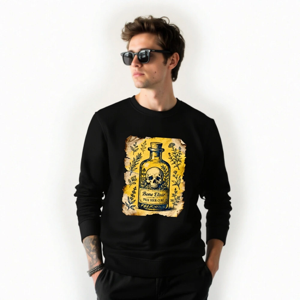 Unisex Organic Sweatshirt - Bone Elixir Skull Potion Design - Image 2