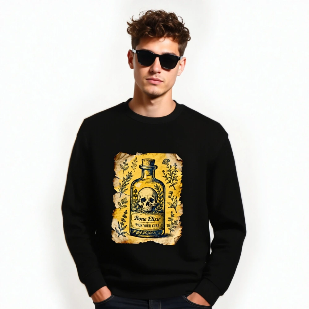 Unisex Organic Sweatshirt - Bone Elixir Skull Potion Design - Image 6