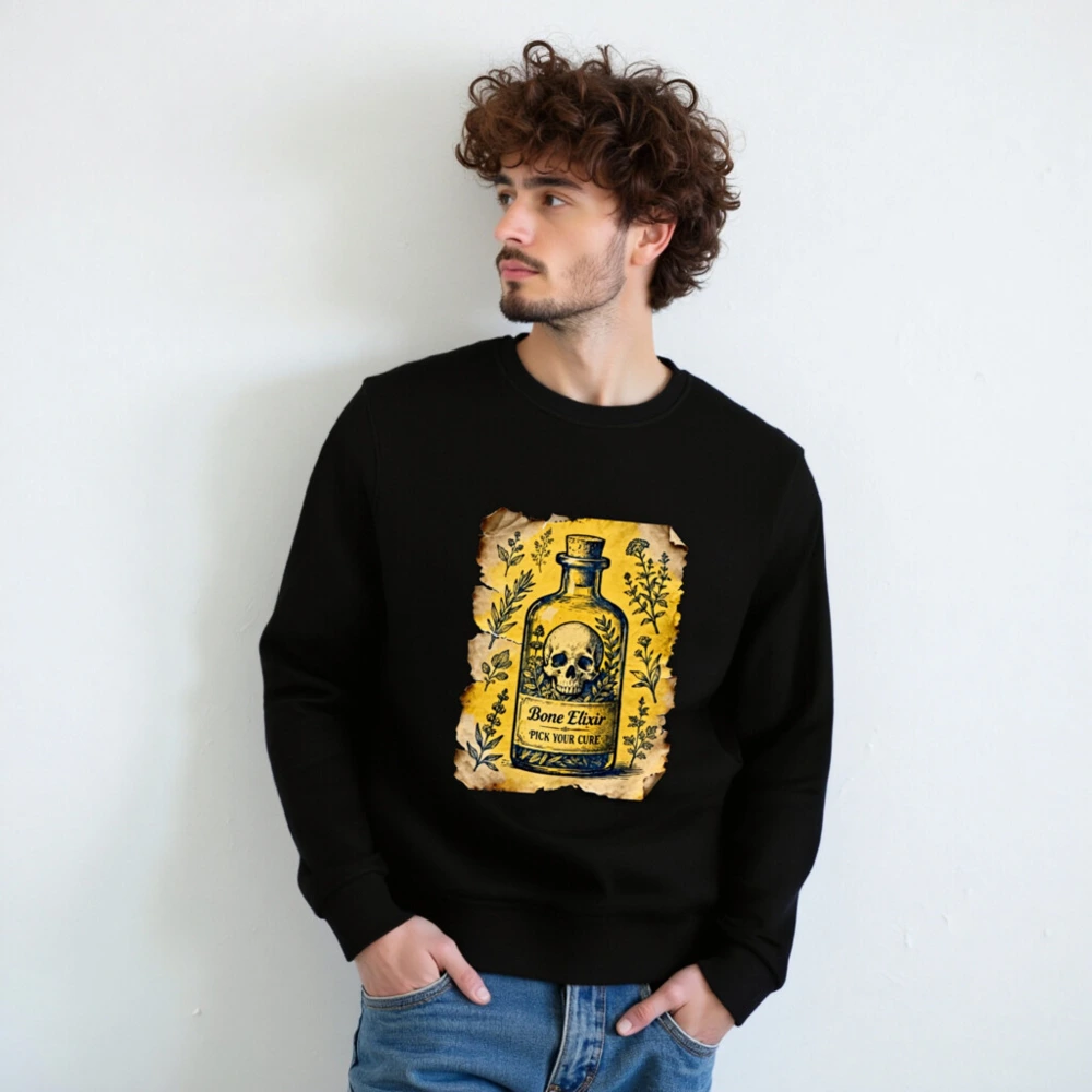 Unisex Organic Sweatshirt - Bone Elixir Skull Potion Design - Image 7