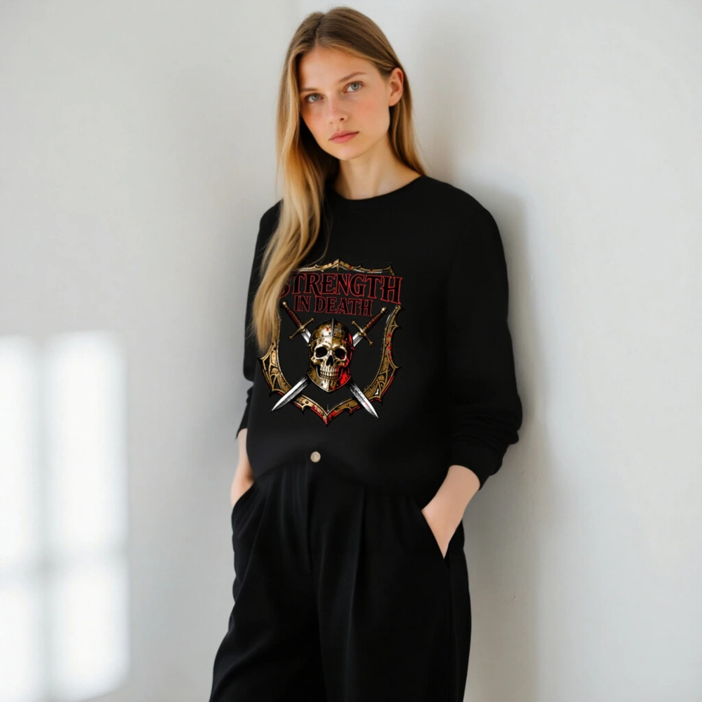 Unisex Organic Sweatshirt - Strength in Death Skull & Swords Design - Image 5