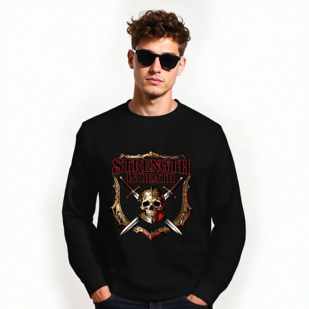Unisex Organic Sweatshirt - Strength in Death Skull & Swords Design - Image 6
