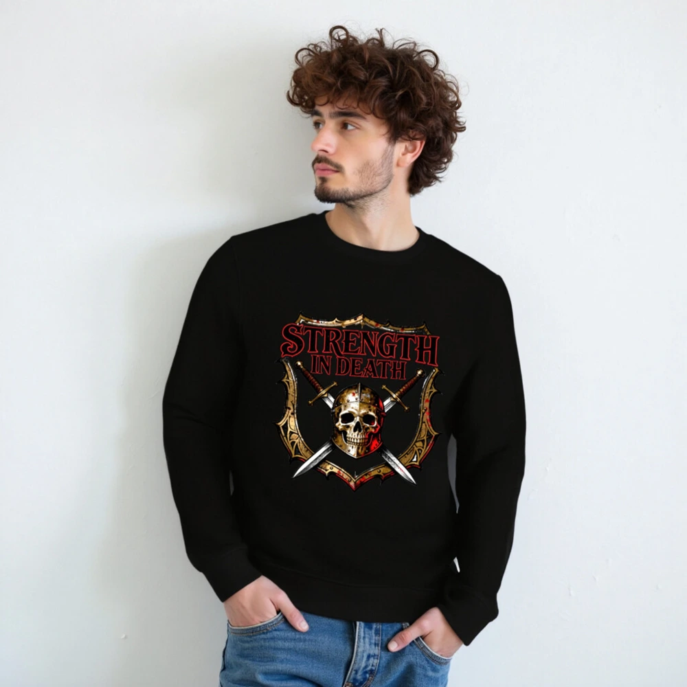 Unisex Organic Sweatshirt - Strength in Death Skull & Swords Design - Image 7