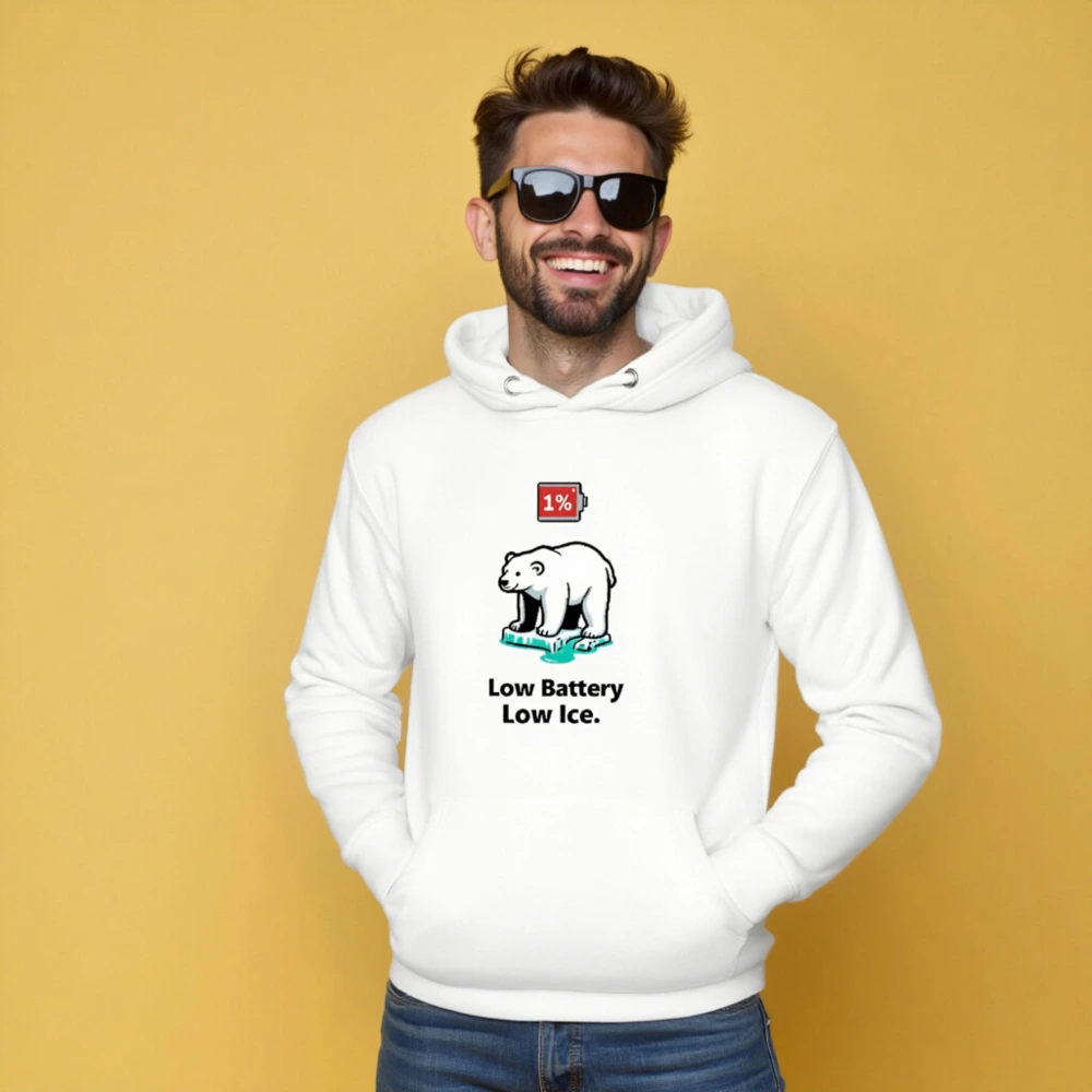 Unisex Premium Pullover Hoodie - Low Battery Low Ice Polar Bear Design - Image 4