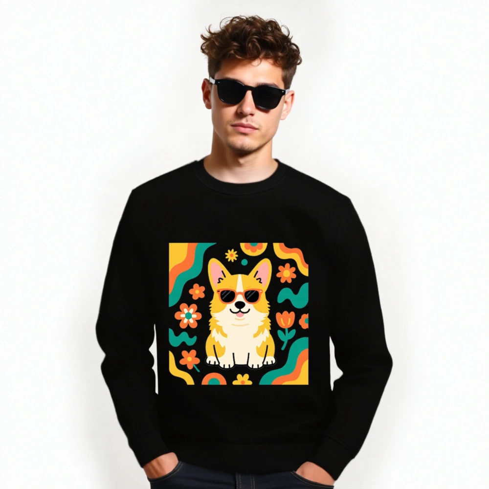 Unisex Organic Sweatshirt with Corgi & Floral Design - Eco-Friendly, Comfortable - Image 6