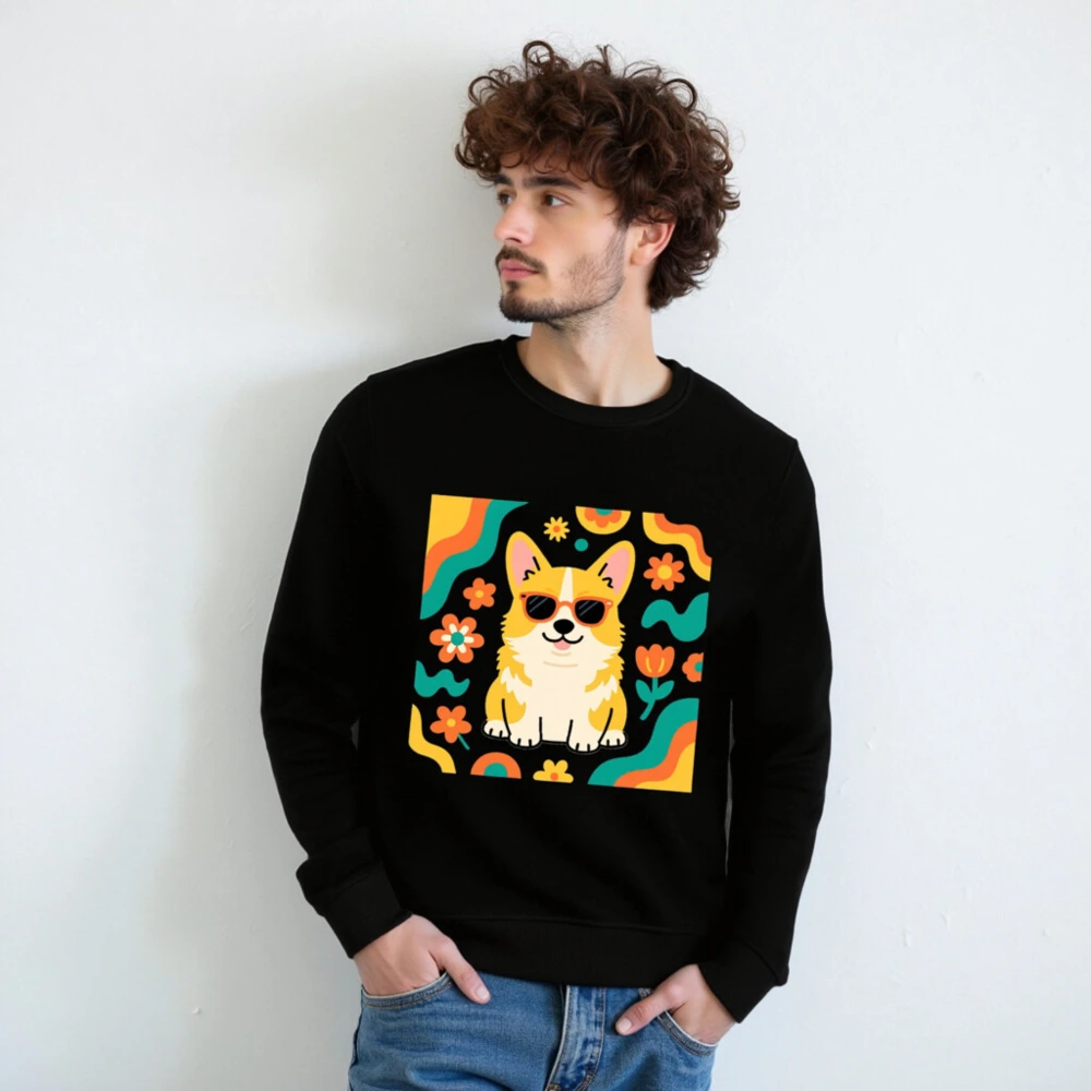 Unisex Organic Sweatshirt with Corgi & Floral Design - Eco-Friendly, Comfortable - Image 7
