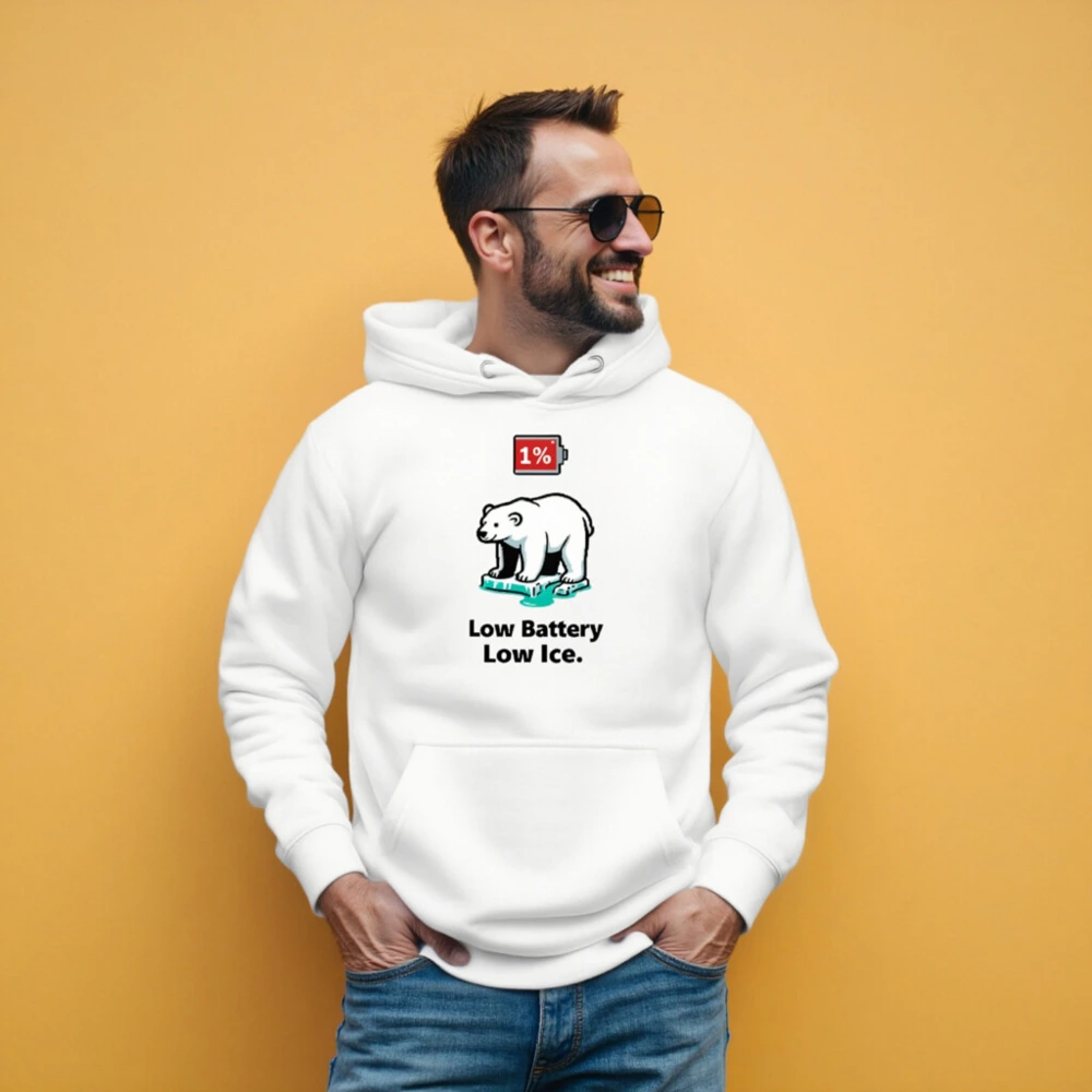 Unisex Premium Pullover Hoodie - Low Battery Low Ice Polar Bear Design - Image 5