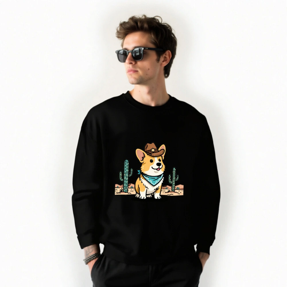 Unisex Cowboy Corgi Sweatshirt - Western Dog Graphic Crew Neck - Image 3