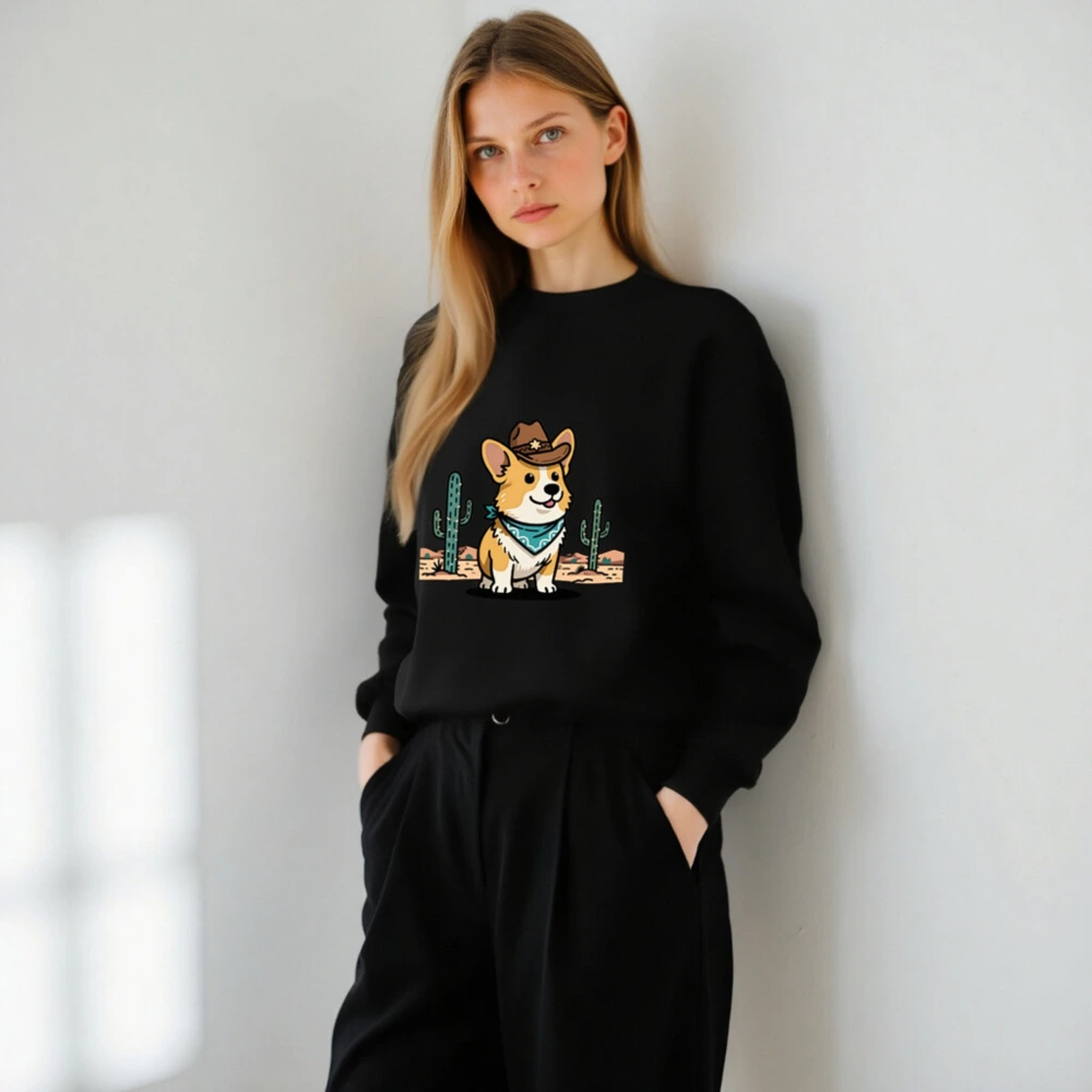Unisex Cowboy Corgi Sweatshirt - Western Dog Graphic Crew Neck - Image 7