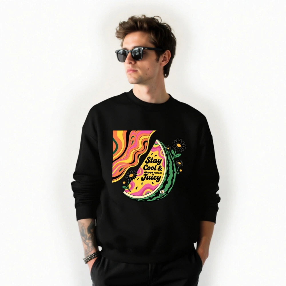 Unisex Watermelon Sweatshirt - Stay Cool & Juicy, Psychedelic Slice Design - Image 3