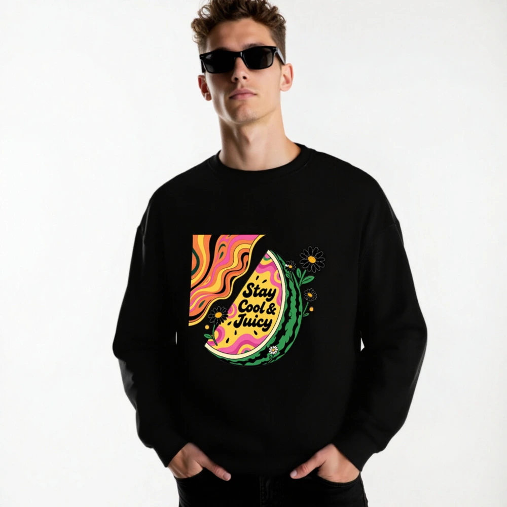 Unisex Watermelon Sweatshirt - Stay Cool & Juicy, Psychedelic Slice Design - Image 4