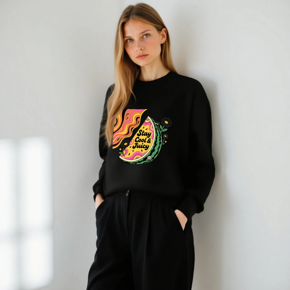 Unisex Watermelon Sweatshirt - Stay Cool & Juicy, Psychedelic Slice Design - Image 7