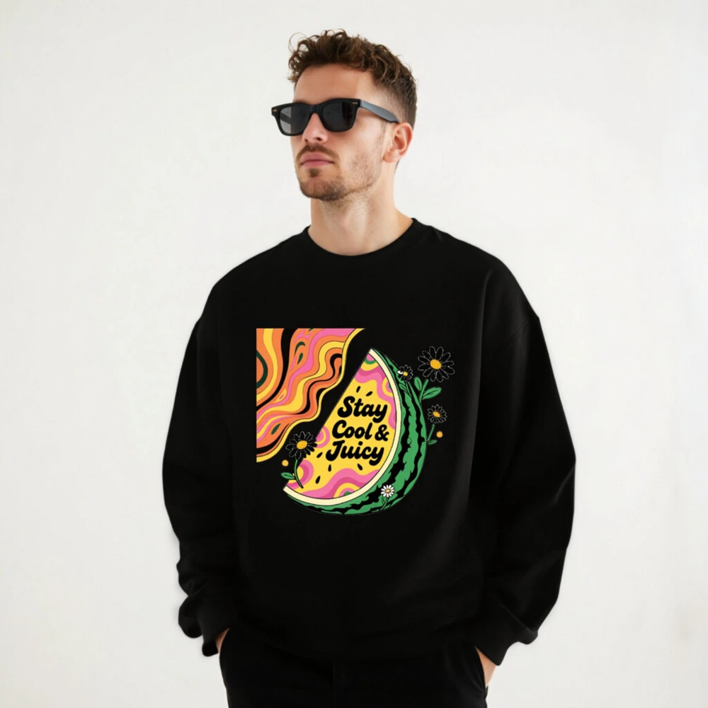Unisex Watermelon Sweatshirt - Stay Cool & Juicy, Psychedelic Slice Design - Image 8