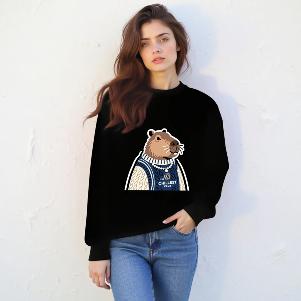 Unisex Crew Neck Sweatshirt - Capybara 'The Chillest Club' Graphic, Cozy Knit Style - Image 2