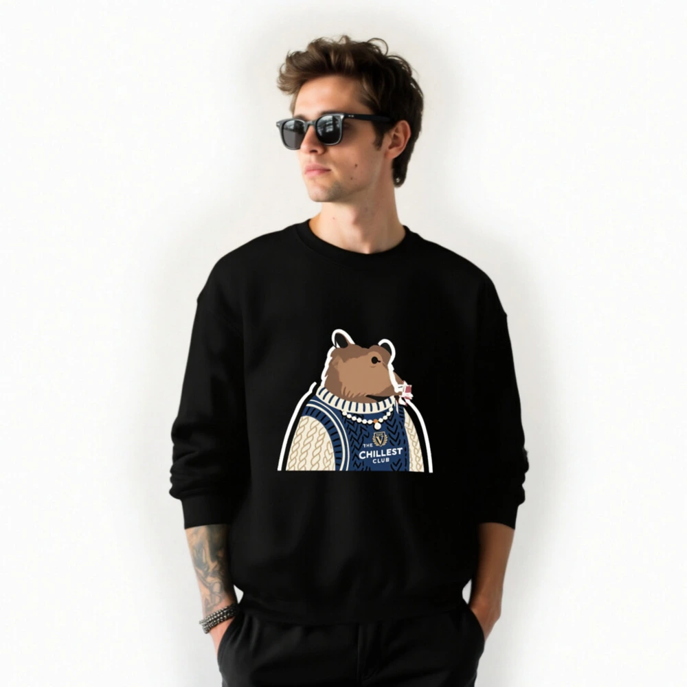 Unisex Crew Neck Sweatshirt - Capybara 'The Chillest Club' Graphic, Cozy Knit Style - Image 3