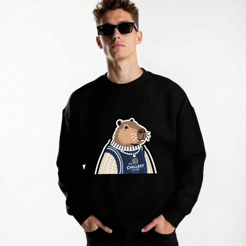 Unisex Crew Neck Sweatshirt - Capybara 'The Chillest Club' Graphic, Cozy Knit Style - Image 4