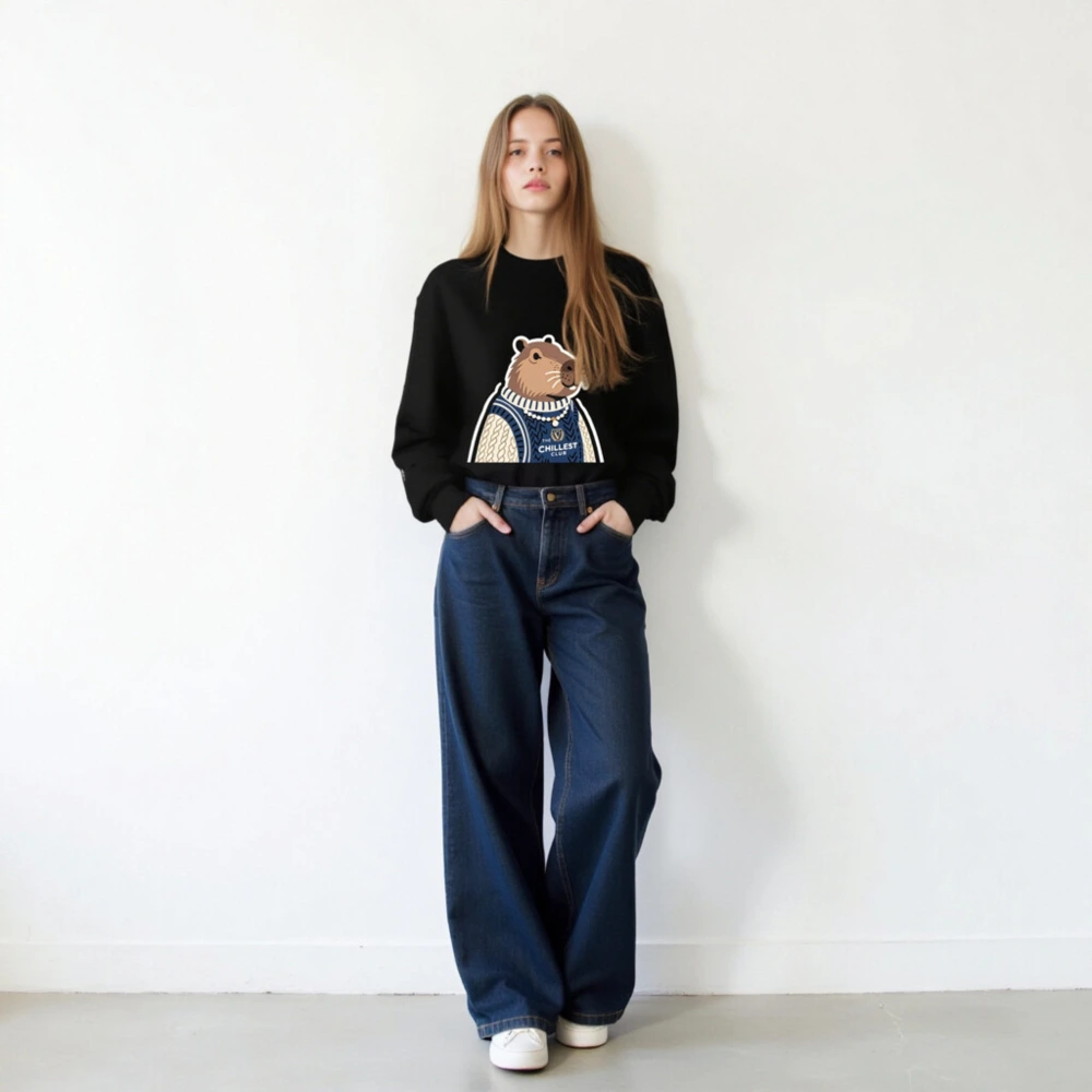 Unisex Crew Neck Sweatshirt - Capybara 'The Chillest Club' Graphic, Cozy Knit Style - Image 5