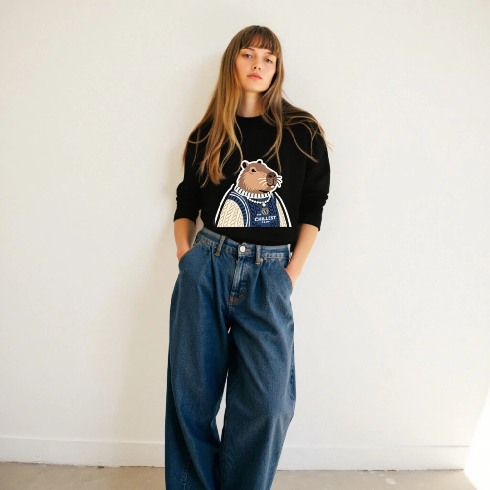 Unisex Crew Neck Sweatshirt - Capybara 'The Chillest Club' Graphic, Cozy Knit Style - Image 6