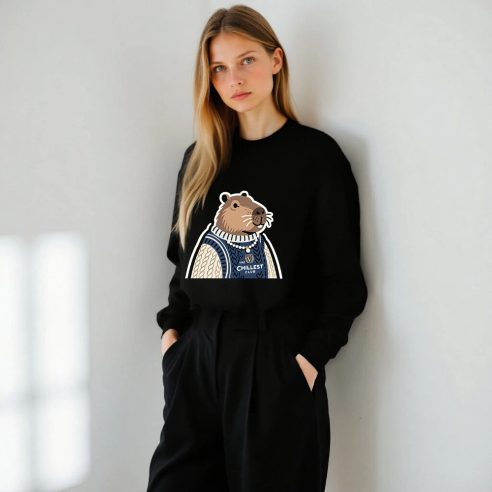 Unisex Crew Neck Sweatshirt - Capybara 'The Chillest Club' Graphic, Cozy Knit Style - Image 7