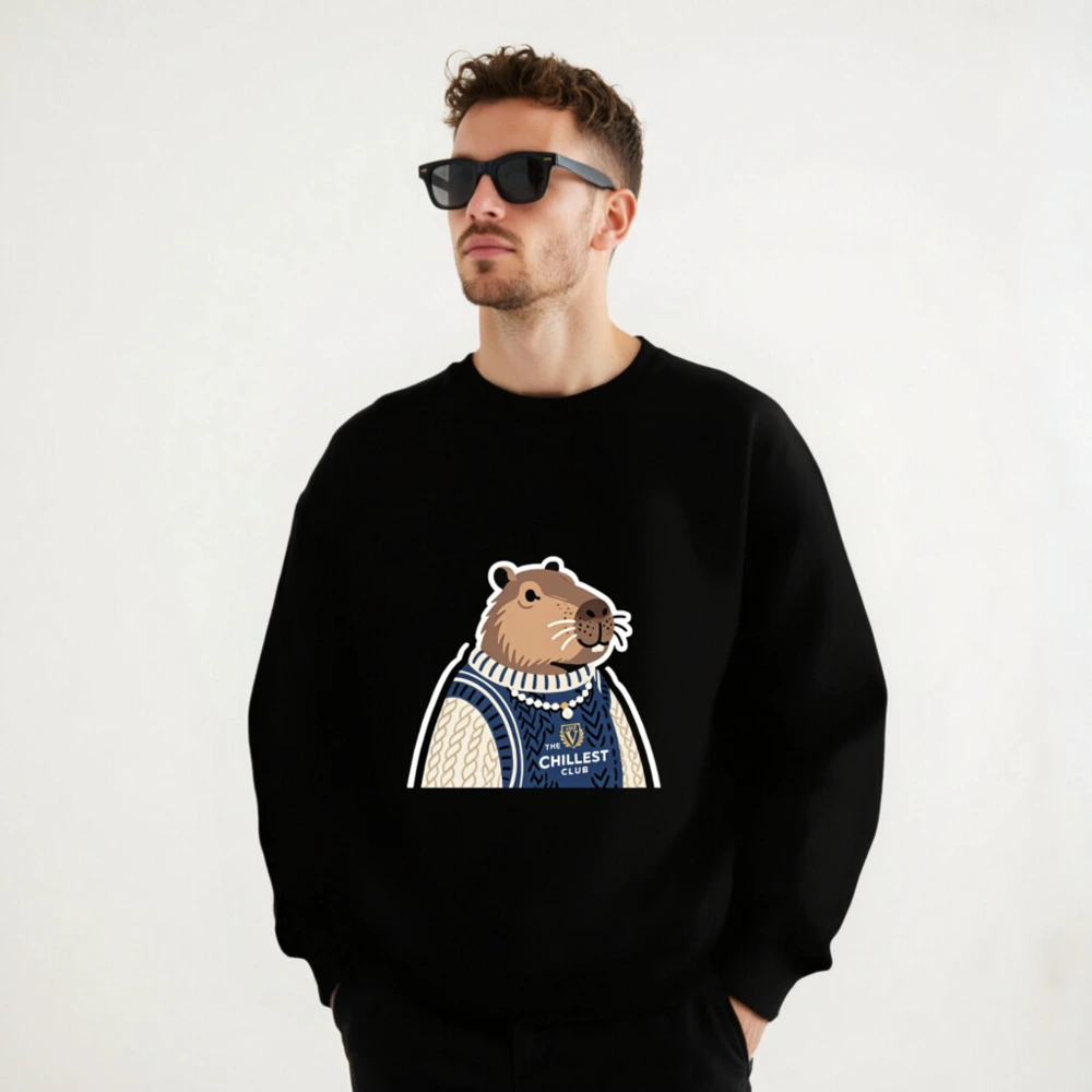 Unisex Crew Neck Sweatshirt - Capybara 'The Chillest Club' Graphic, Cozy Knit Style - Image 8
