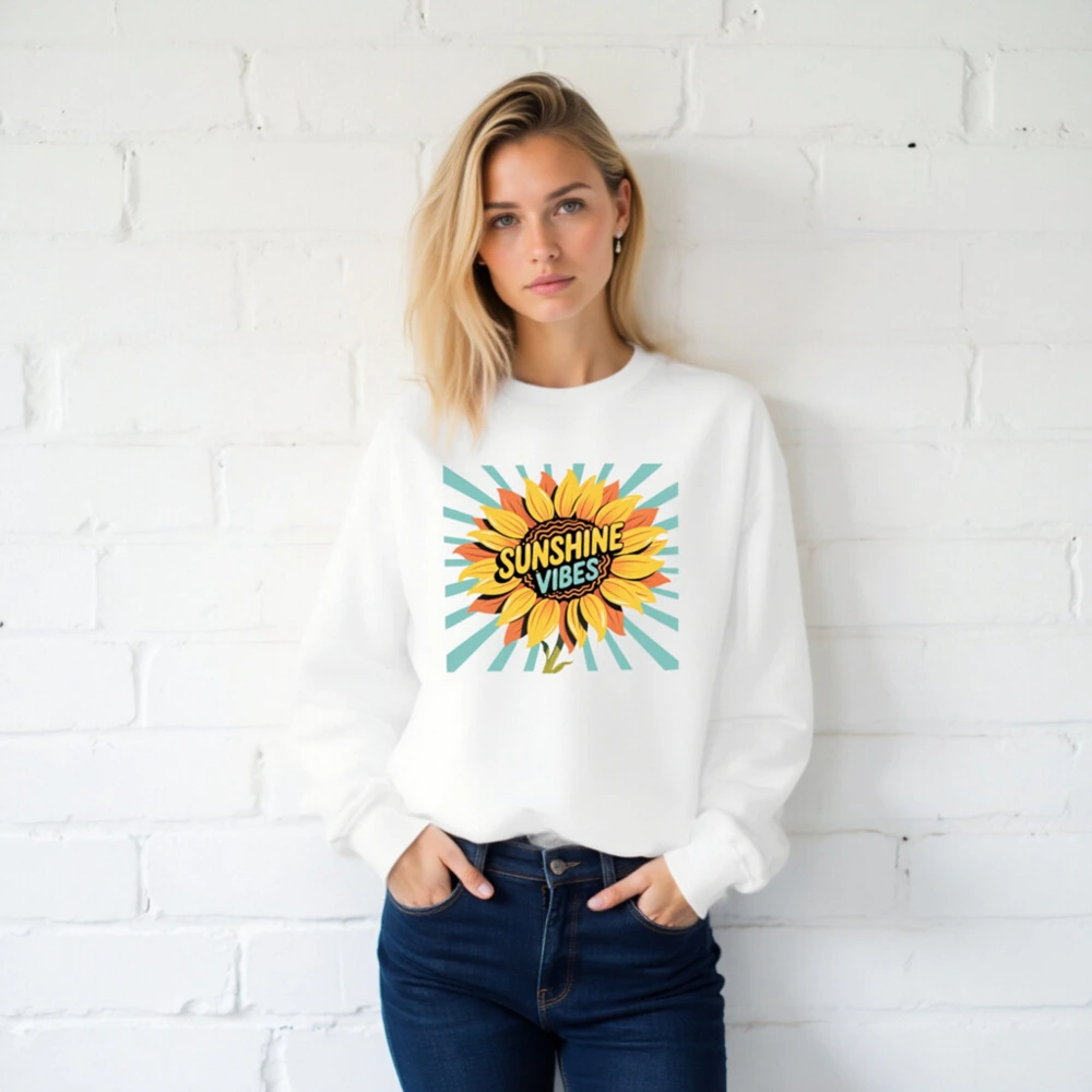 Sunshine Vibes Sunflower Crew Neck Sweatshirt - Unisex, Soft Comfort - Image 2