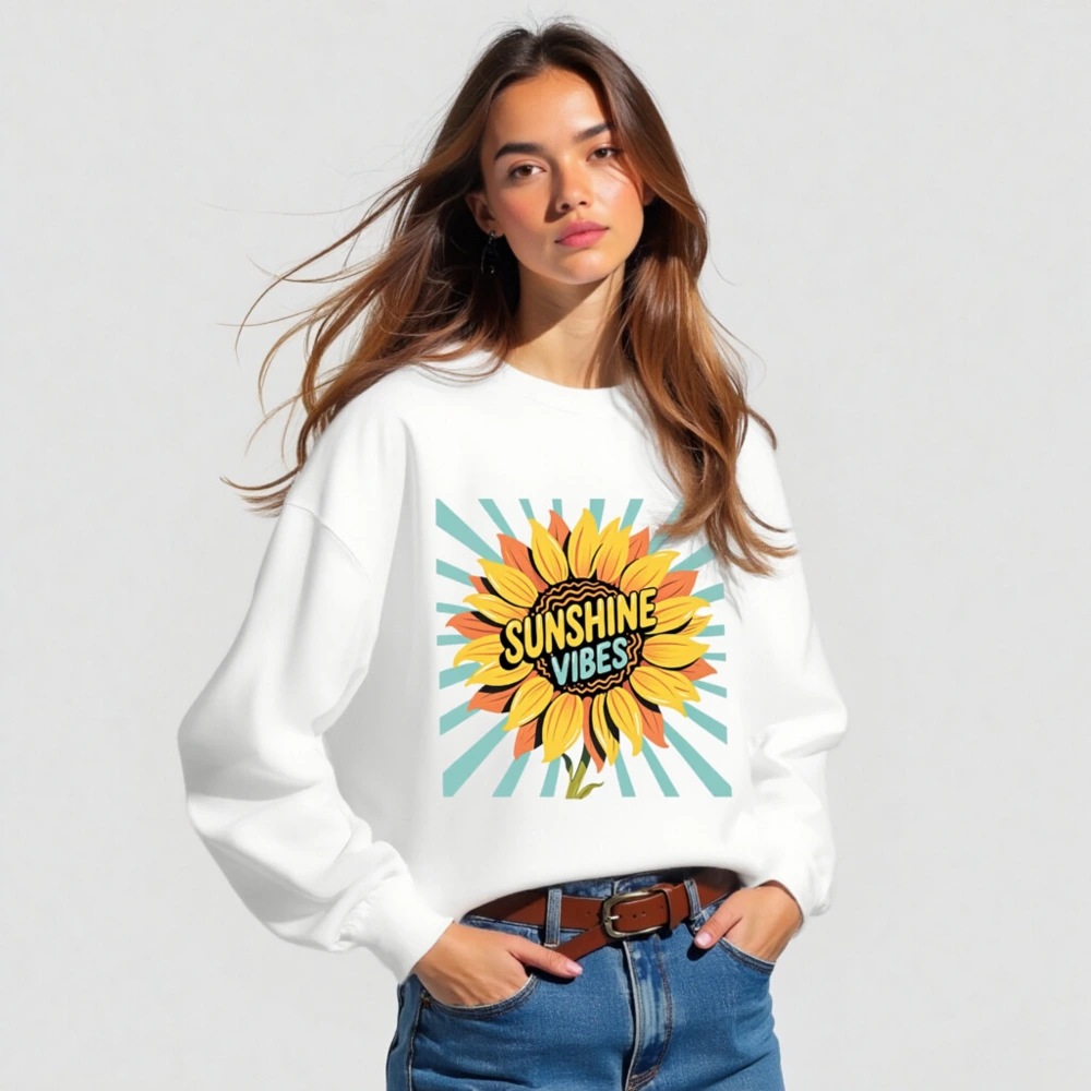 Sunshine Vibes Sunflower Crew Neck Sweatshirt - Unisex, Soft Comfort - Image 3