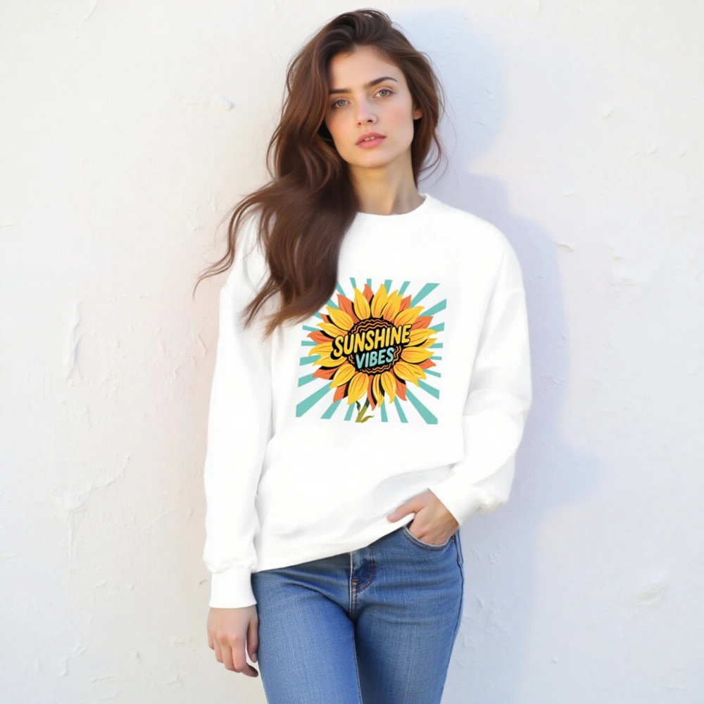 Sunshine Vibes Sunflower Crew Neck Sweatshirt - Unisex, Soft Comfort - Image 4