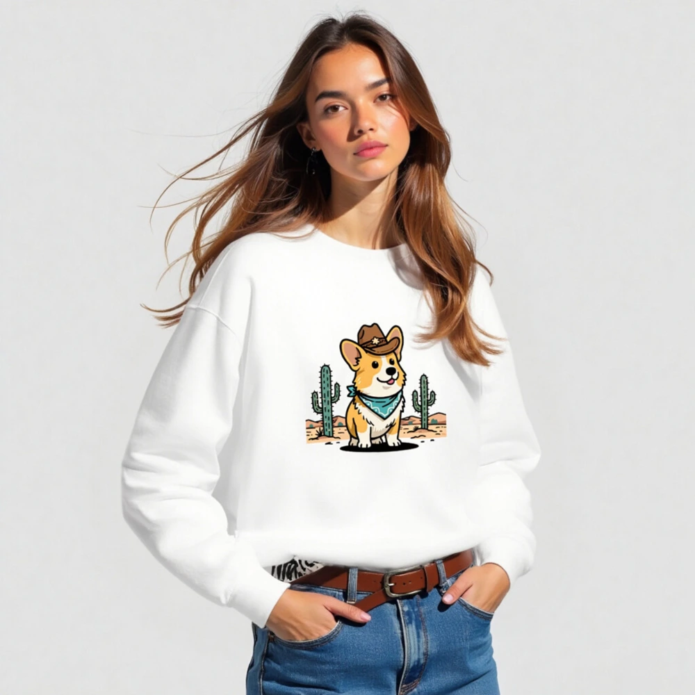 Cowboy Corgi Unisex Crew Neck Sweatshirt | Western Dog Design - Image 3