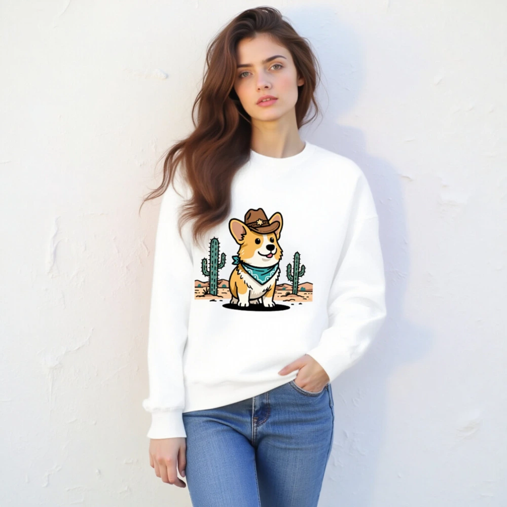 Cowboy Corgi Unisex Crew Neck Sweatshirt | Western Dog Design - Image 4