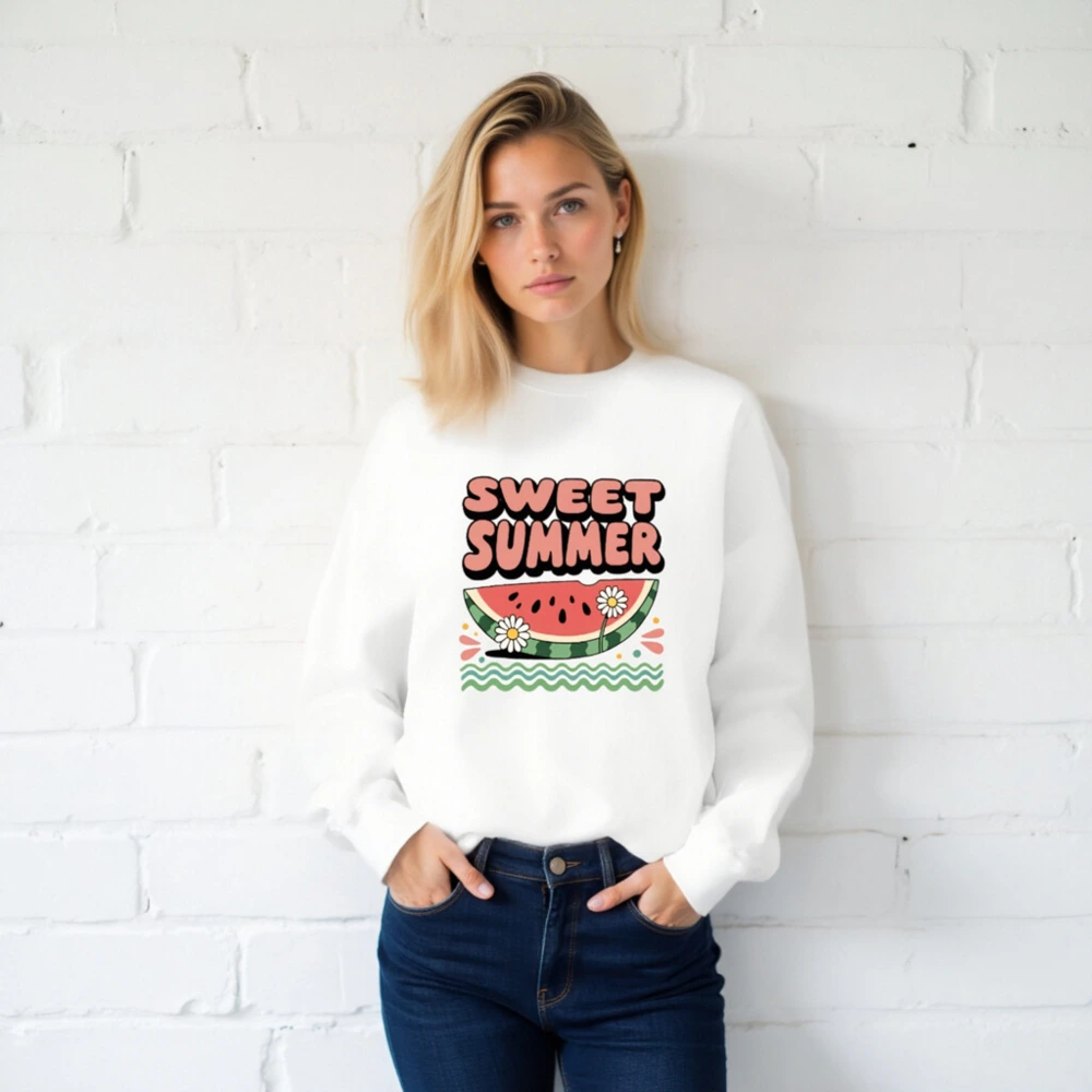 Sweet Summer Watermelon Sweatshirt - Unisex Crew Neck, Comfortable & Fun - Image 2