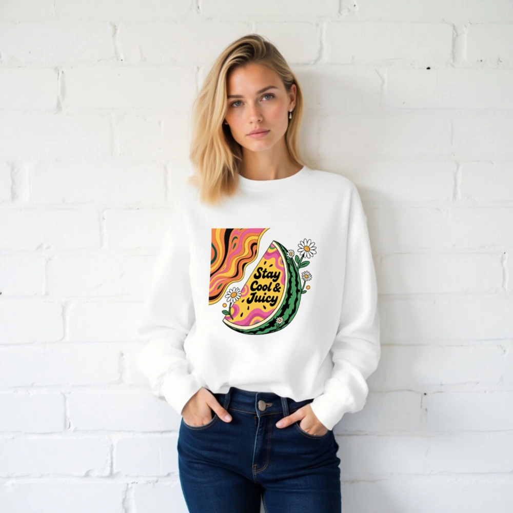 Unisex Watermelon Sweatshirt - Stay Cool & Juicy, Psychedelic Slice Design - Image 2