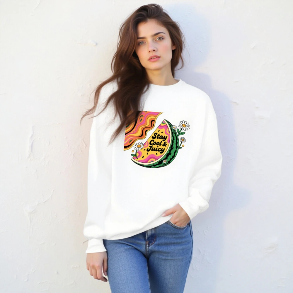 Unisex Watermelon Sweatshirt - Stay Cool & Juicy, Psychedelic Slice Design - Image 4