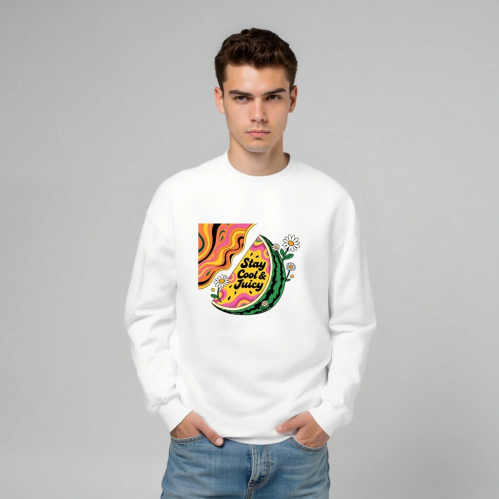 Unisex Watermelon Sweatshirt - Stay Cool & Juicy, Psychedelic Slice Design - Image 6