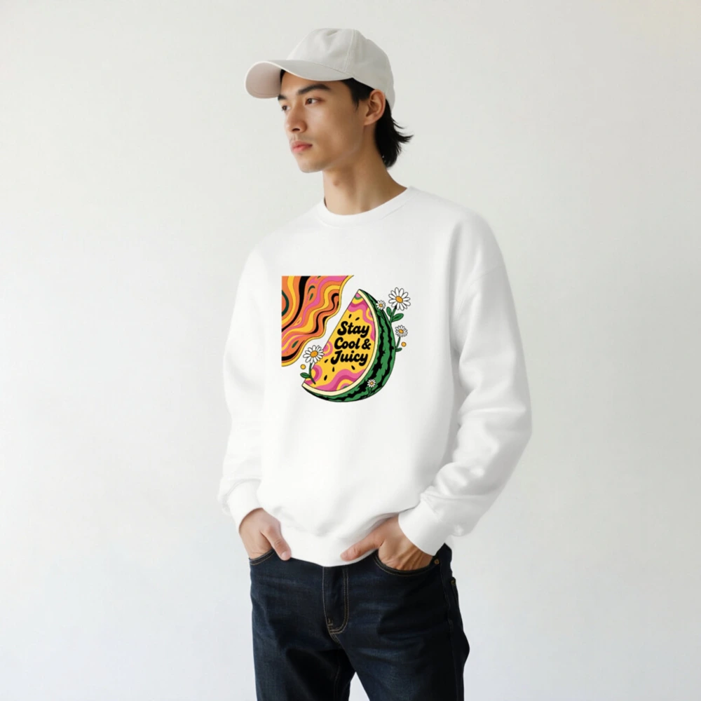 Unisex Watermelon Sweatshirt - Stay Cool & Juicy, Psychedelic Slice Design - Image 7