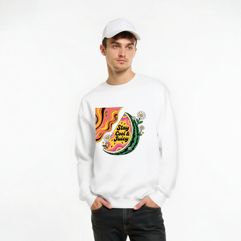Unisex Watermelon Sweatshirt - Stay Cool & Juicy, Psychedelic Slice Design - Image 8