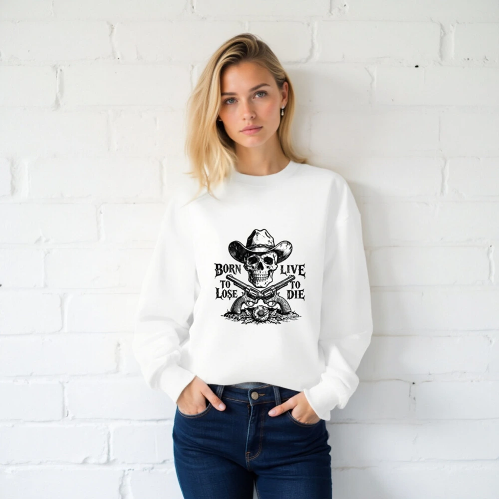 Unisex Cowboy Skull Sweatshirt - Born to Lose, Live to Die | Soft Crew Neck - Image 2