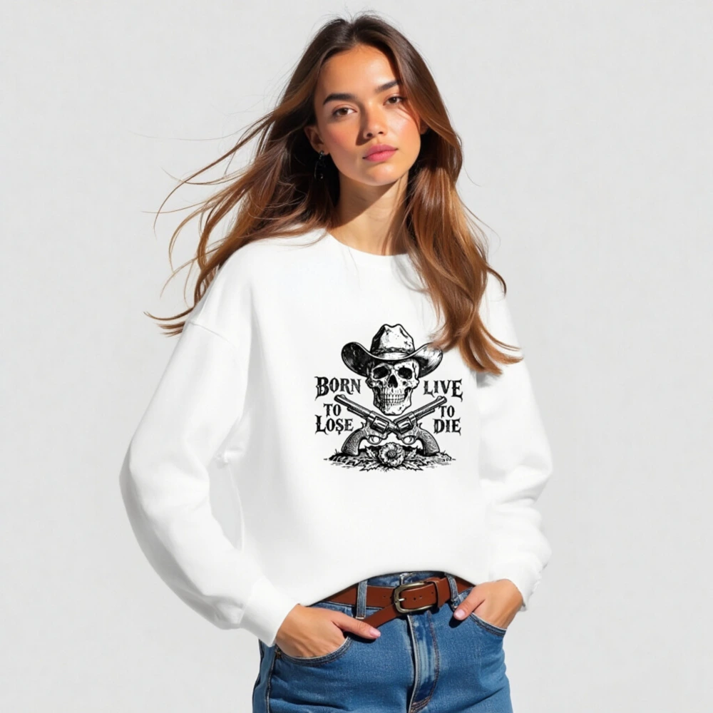 Unisex Cowboy Skull Sweatshirt - Born to Lose, Live to Die | Soft Crew Neck - Image 3