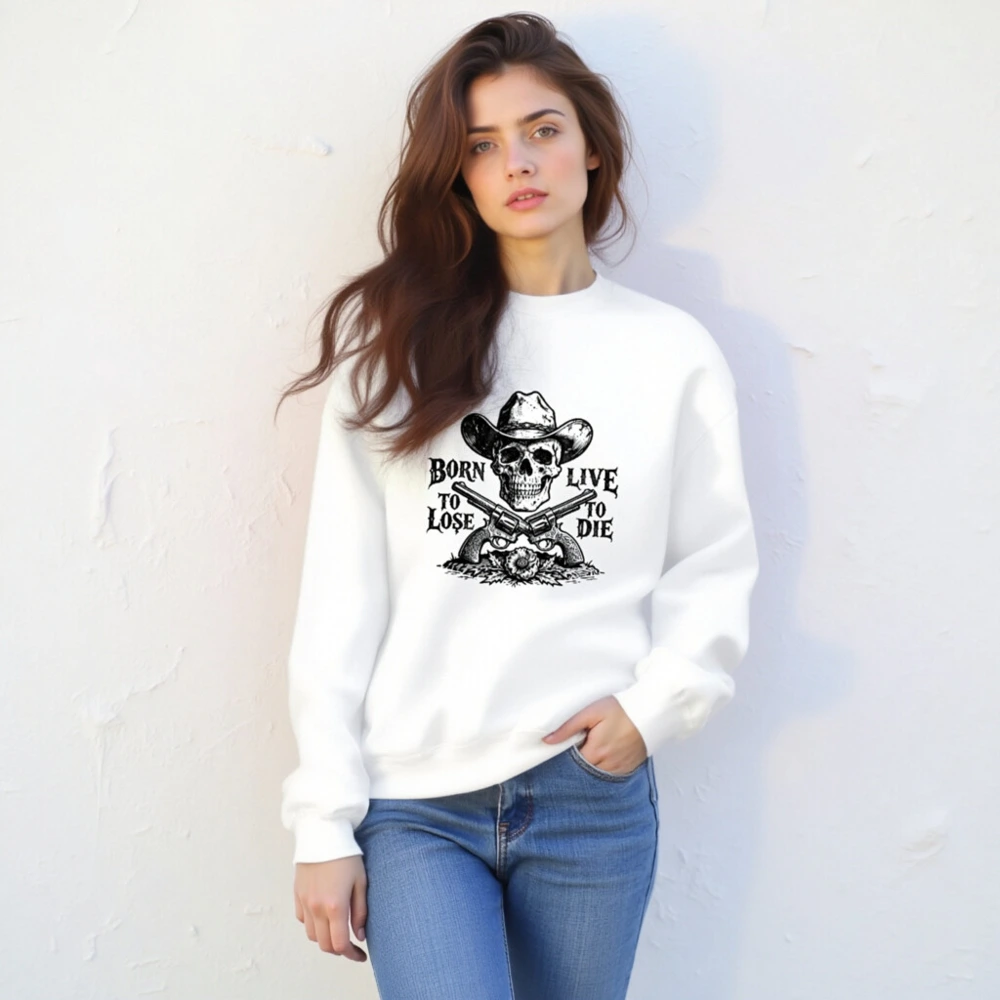 Unisex Cowboy Skull Sweatshirt - Born to Lose, Live to Die | Soft Crew Neck - Image 4