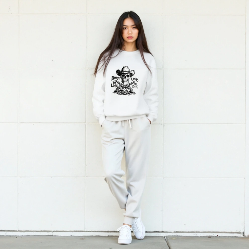 Unisex Cowboy Skull Sweatshirt - Born to Lose, Live to Die | Soft Crew Neck - Image 5