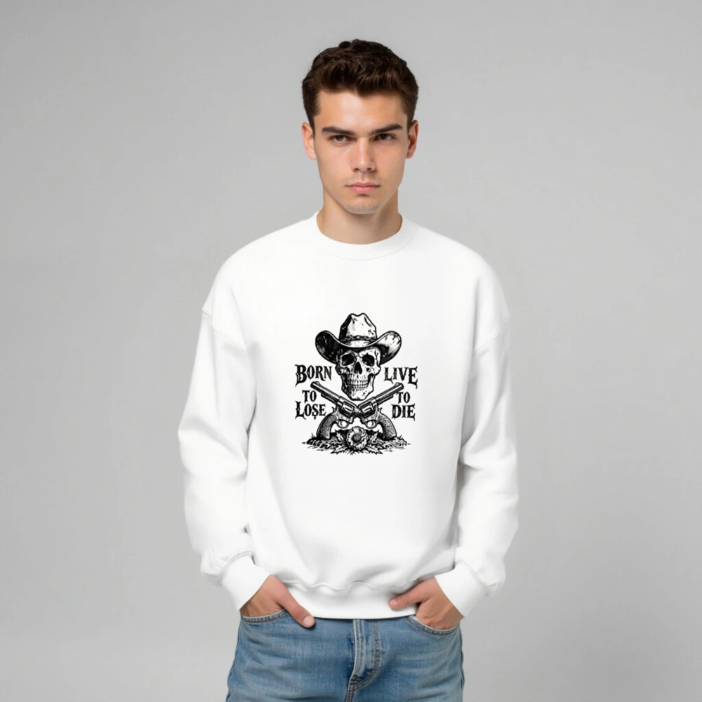 Unisex Cowboy Skull Sweatshirt - Born to Lose, Live to Die | Soft Crew Neck - Image 6