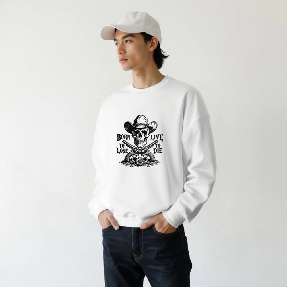 Unisex Cowboy Skull Sweatshirt - Born to Lose, Live to Die | Soft Crew Neck - Image 7