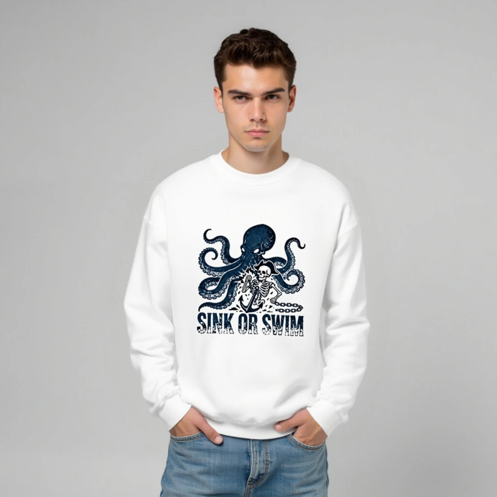 Unisex Crew Neck Sweatshirt - Octopus & Skeleton 'Sink or Swim' Pirate Design - Image 6