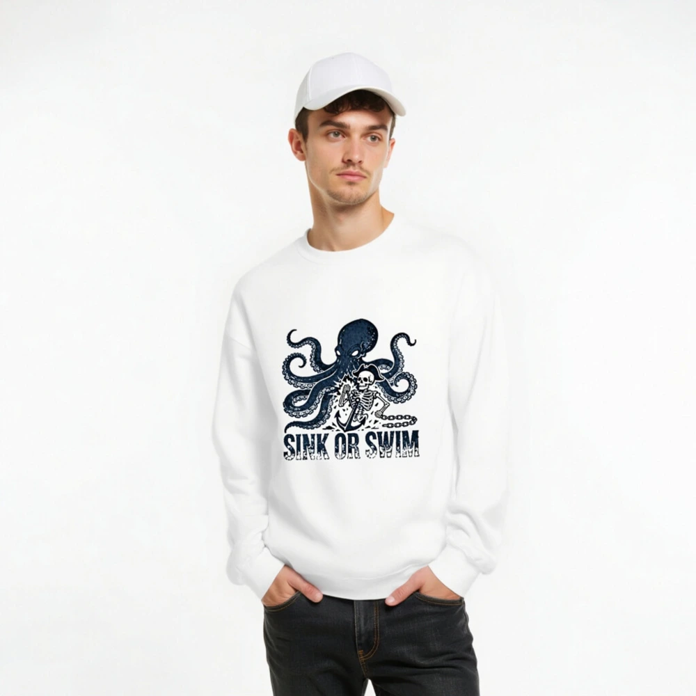 Unisex Crew Neck Sweatshirt - Octopus & Skeleton 'Sink or Swim' Pirate Design - Image 8