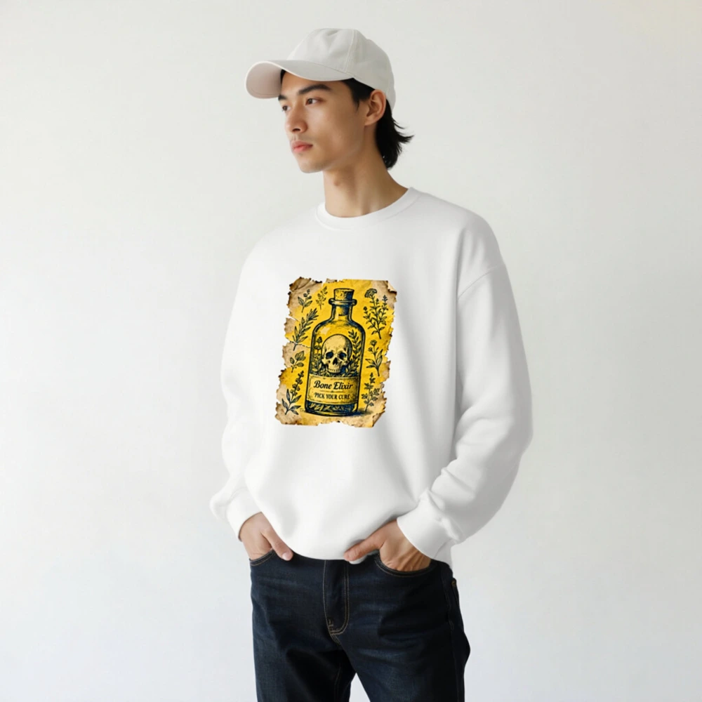 Bone Elixir Unisex Sweatshirt | Vintage Apothecary Skull & Herbs Design - Image 7
