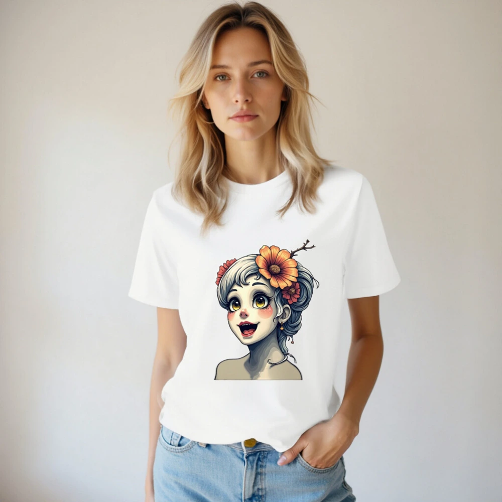 Unisex Organic Cotton T-Shirt with Floral Girl Art Design - Image 4