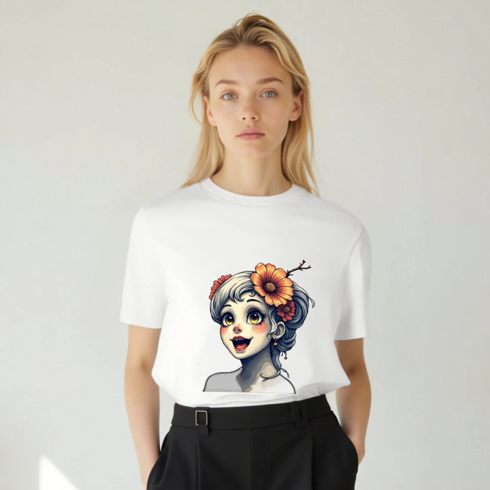 Unisex Organic Cotton T-Shirt with Floral Girl Art Design - Image 5