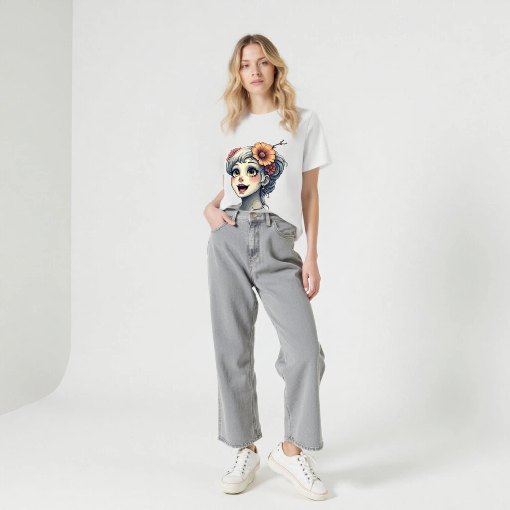 Unisex Organic Cotton T-Shirt with Floral Girl Art Design - Image 7