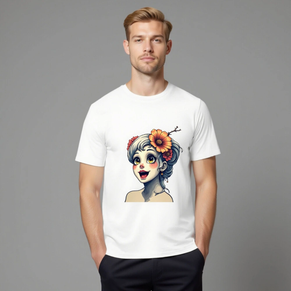 Unisex Organic Cotton T-Shirt with Floral Girl Art Design - Image 8