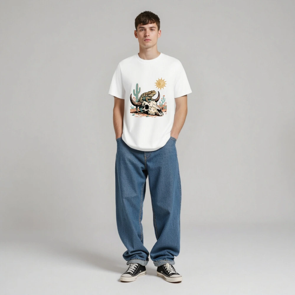 Unisex Organic Cotton T-Shirt with Desert Lizard & Skull Art - Image 3