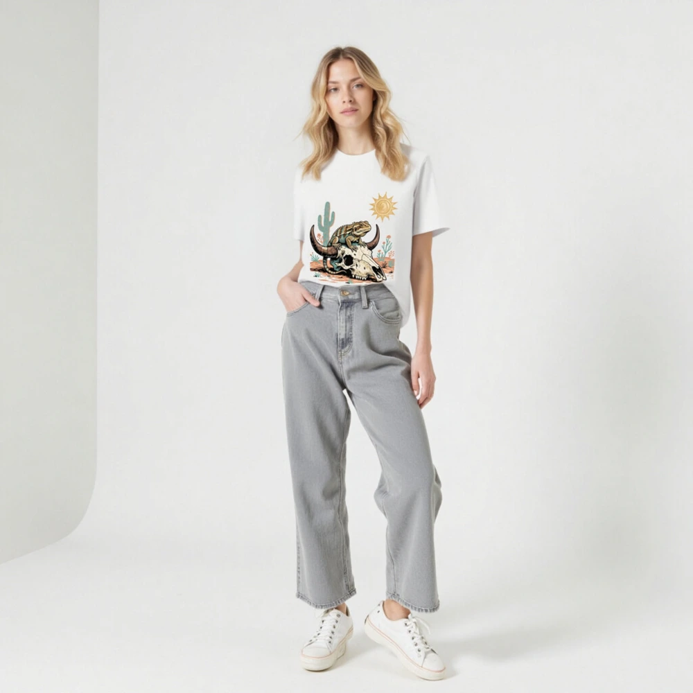 Unisex Organic Cotton T-Shirt with Desert Lizard & Skull Art - Image 7