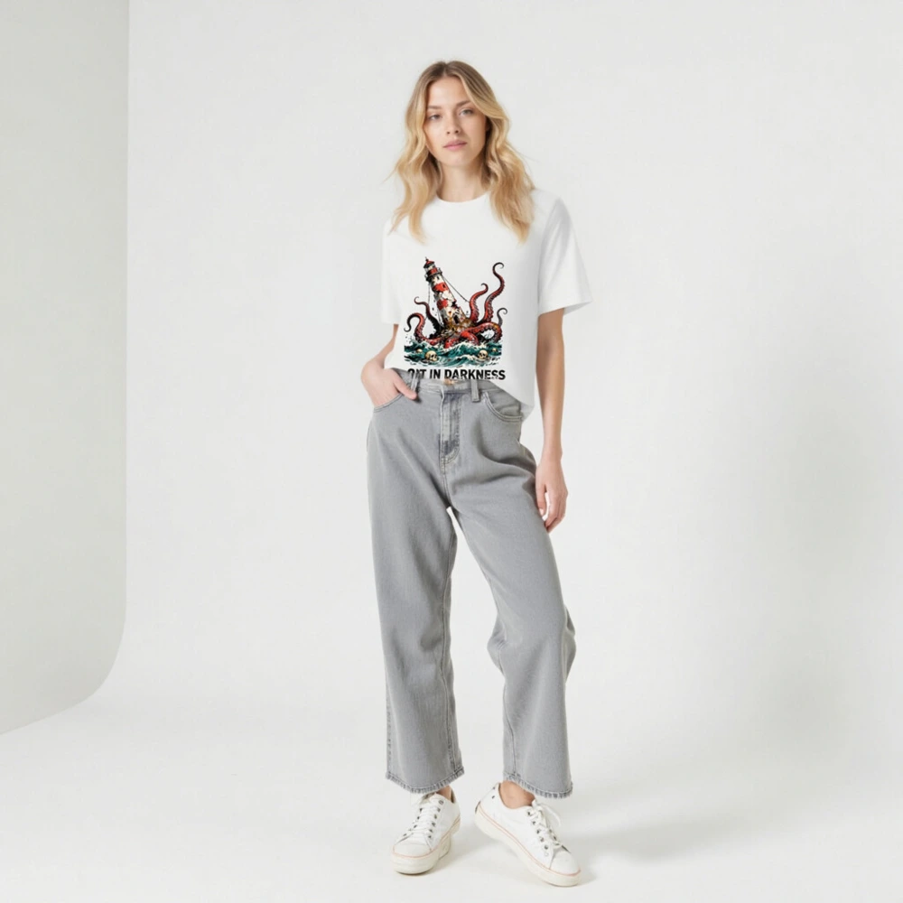 Unisex Organic Cotton T-Shirt - Lost in Darkness Lighthouse & Octopus Graphic - Image 7